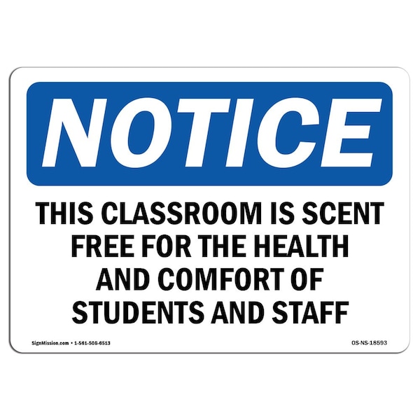 OSHA Notice Sign, 3.5" Height, This Classroom Is Scent Free For Health Sign, Landscape, 10PK